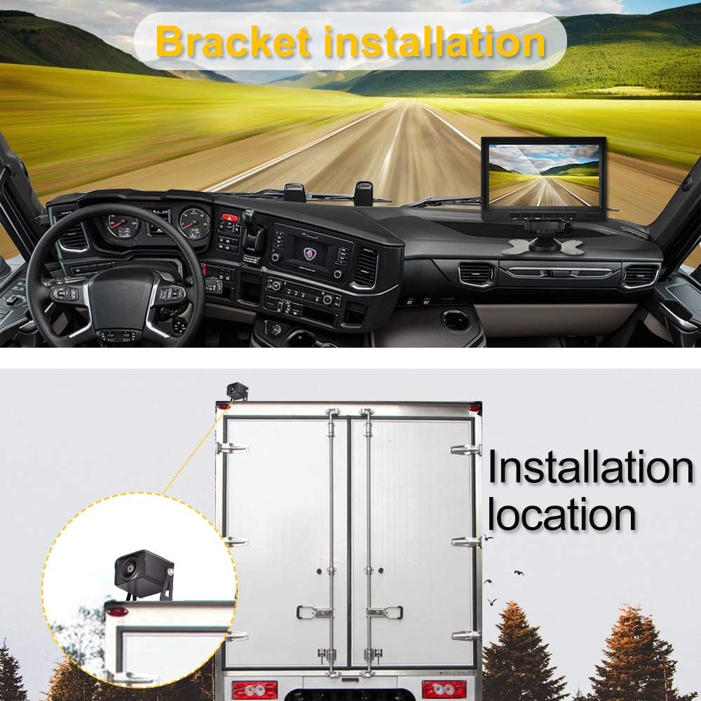 1080P Backup Camera System with 7'' DVR Dual Split Screen Monitor, IP69 Waterproof Rear View Camera Night Vision Reversing Camera B642196