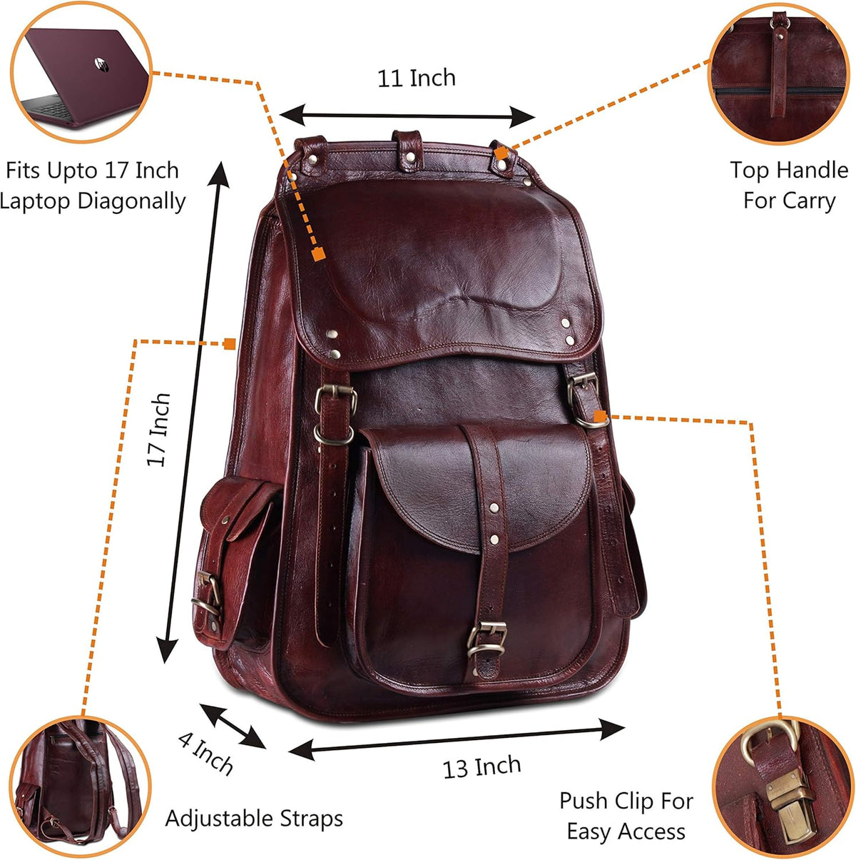 Vintage Full Grain Leather Laptop Backpack N857