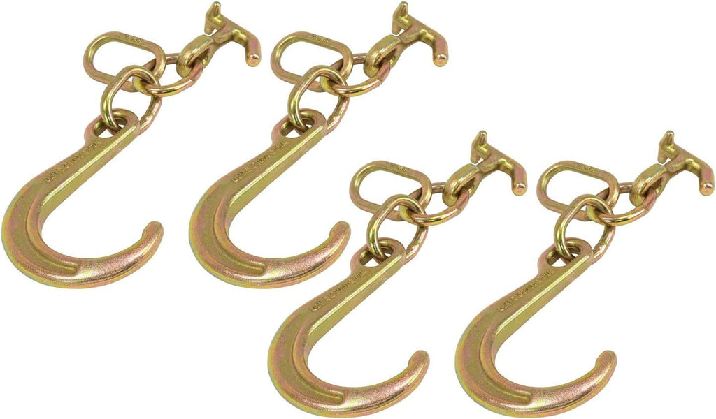 (4 Pack) 8" G70 J Hook with T-J Hooks and Enlarged Link, 5,400 lbs WLL B82367