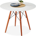 White Round Mid-Century Modern Dining Table with Metal Frame P37310