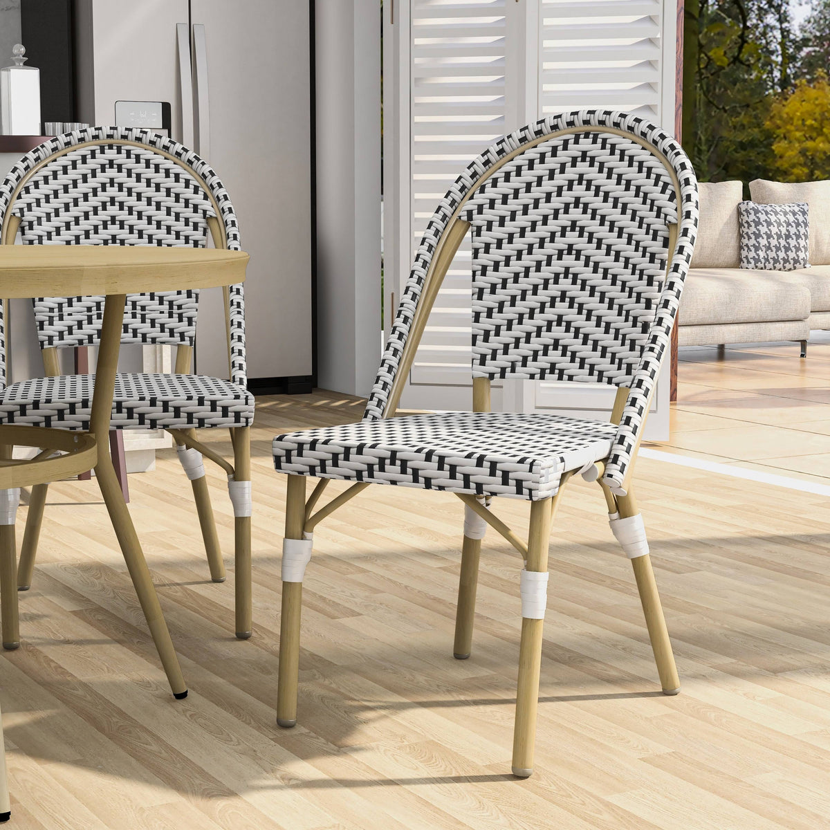Natural Tone Patio Bistro Chairs (Set of 2) - Blue & White J5981