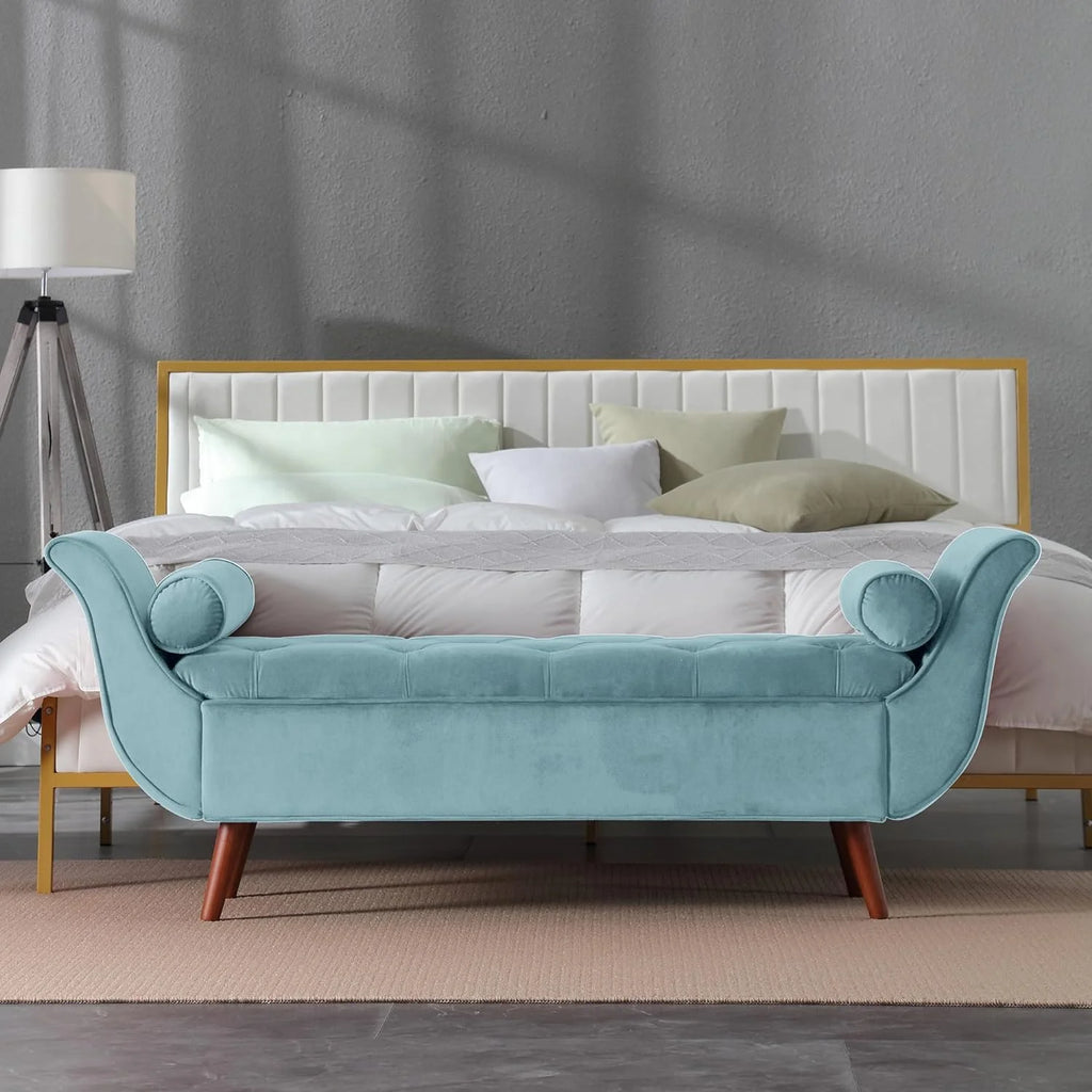 Velvet Upholstered Storage Bench with Solid Wood Legs P98197