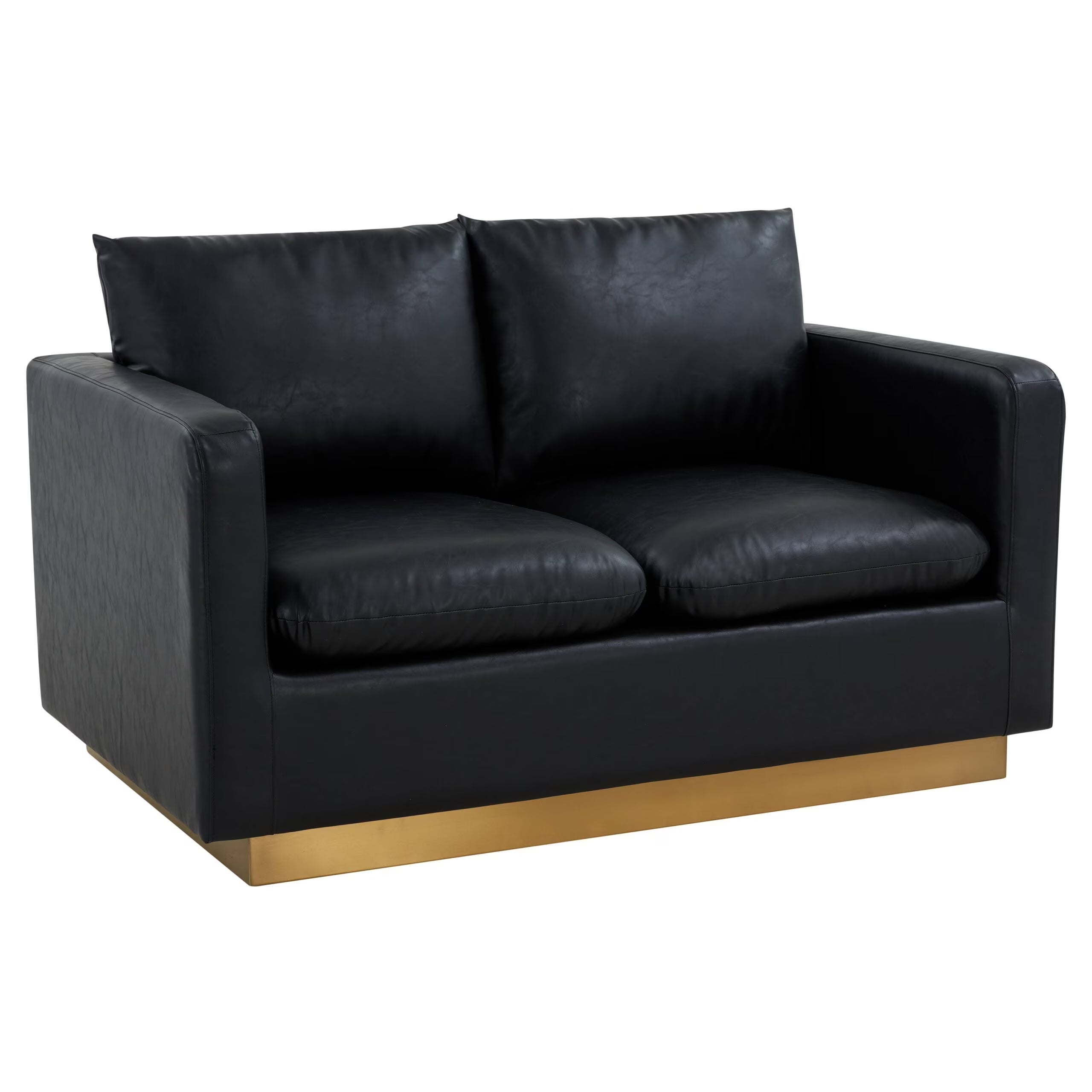 Beige Leather Loveseat with Gold Frame Y44108