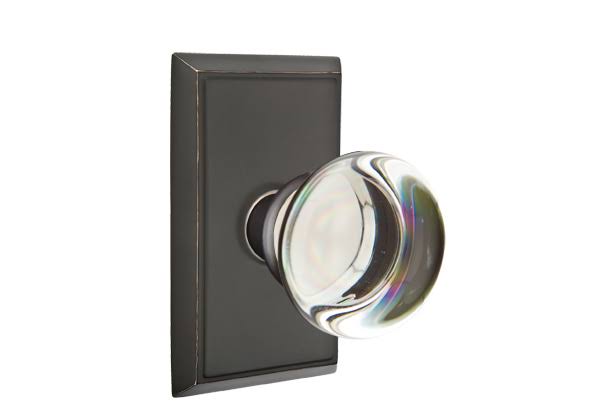 Pewter Rectangular Rosette Passage Set with Crystal Knob Q707