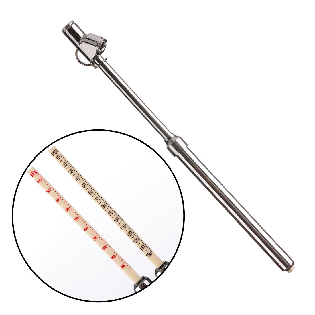 Tire Pressure Gauge 10-150PSI 100-1000KPa Dual Head Chucks Silver (10 Packs) N440
