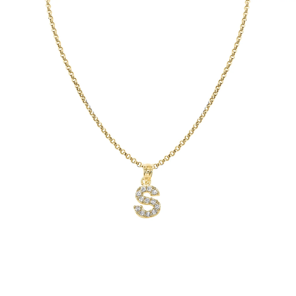14K Yellow Gold Cubic Zirconia Initial Letter 'S' Pendant with 16" Chain Necklace A146811