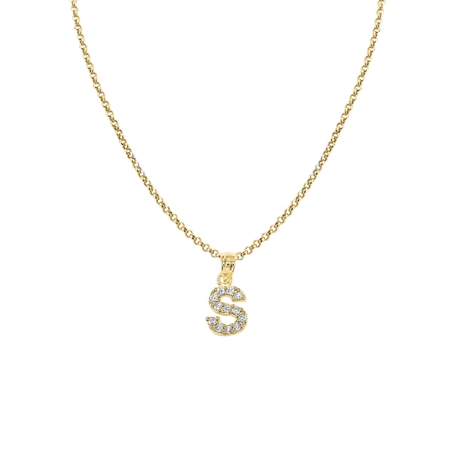14K Yellow Gold Cubic Zirconia Initial Letter 'S' Pendant with 16" Chain Necklace A146811