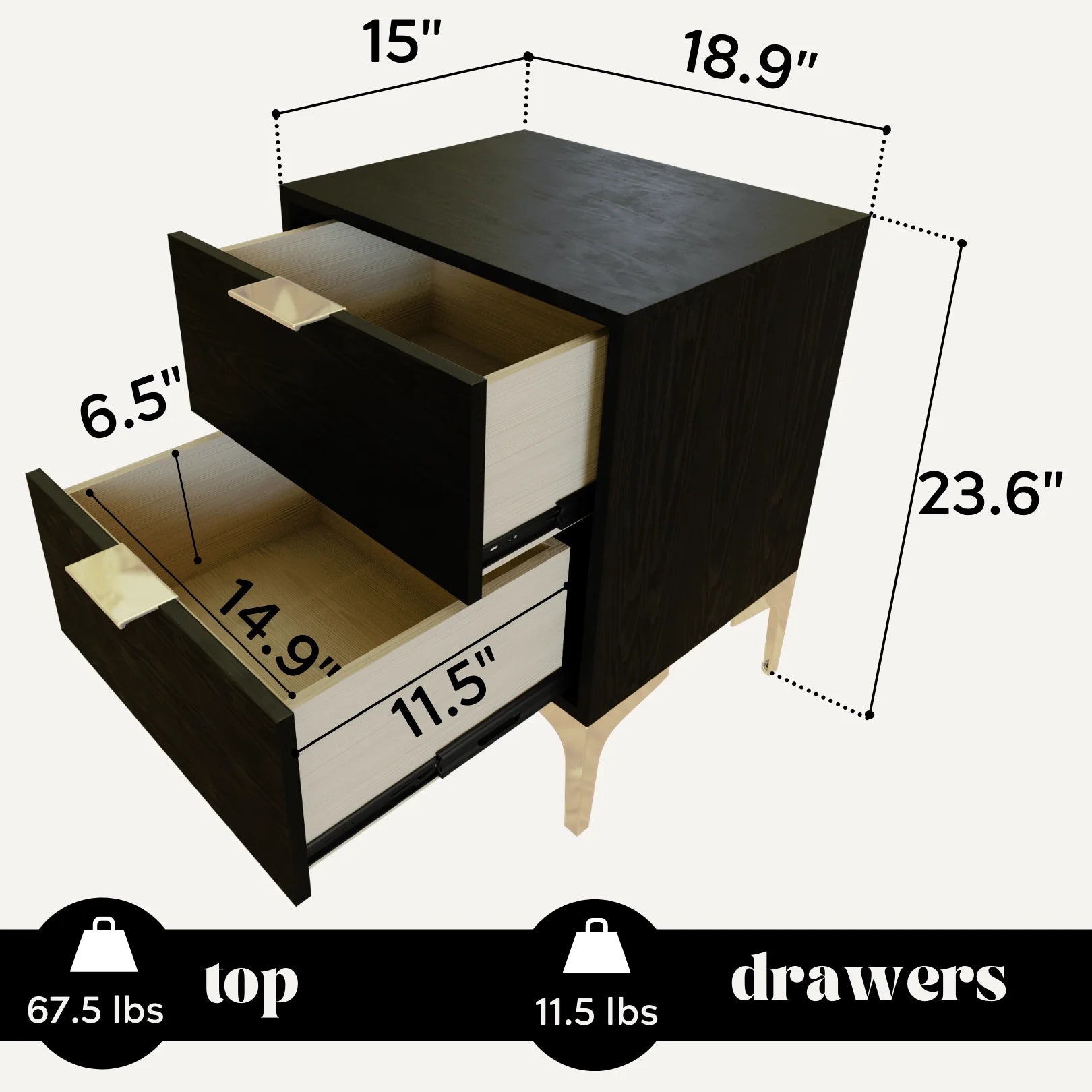 Charcoal Nightstand with 2 Storage Drawers R310