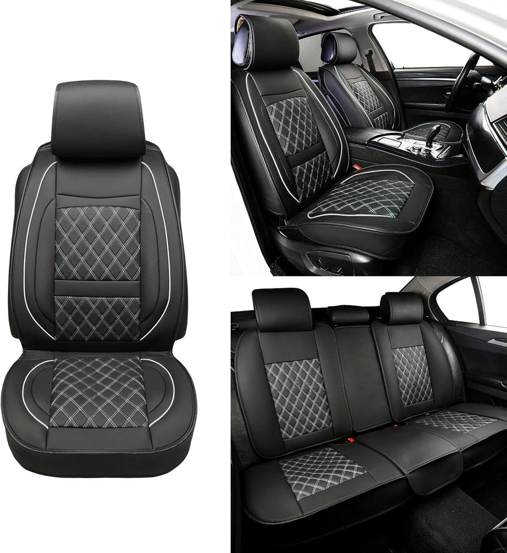 Black Leather Car Seat Covers with Backseat Storage D3166