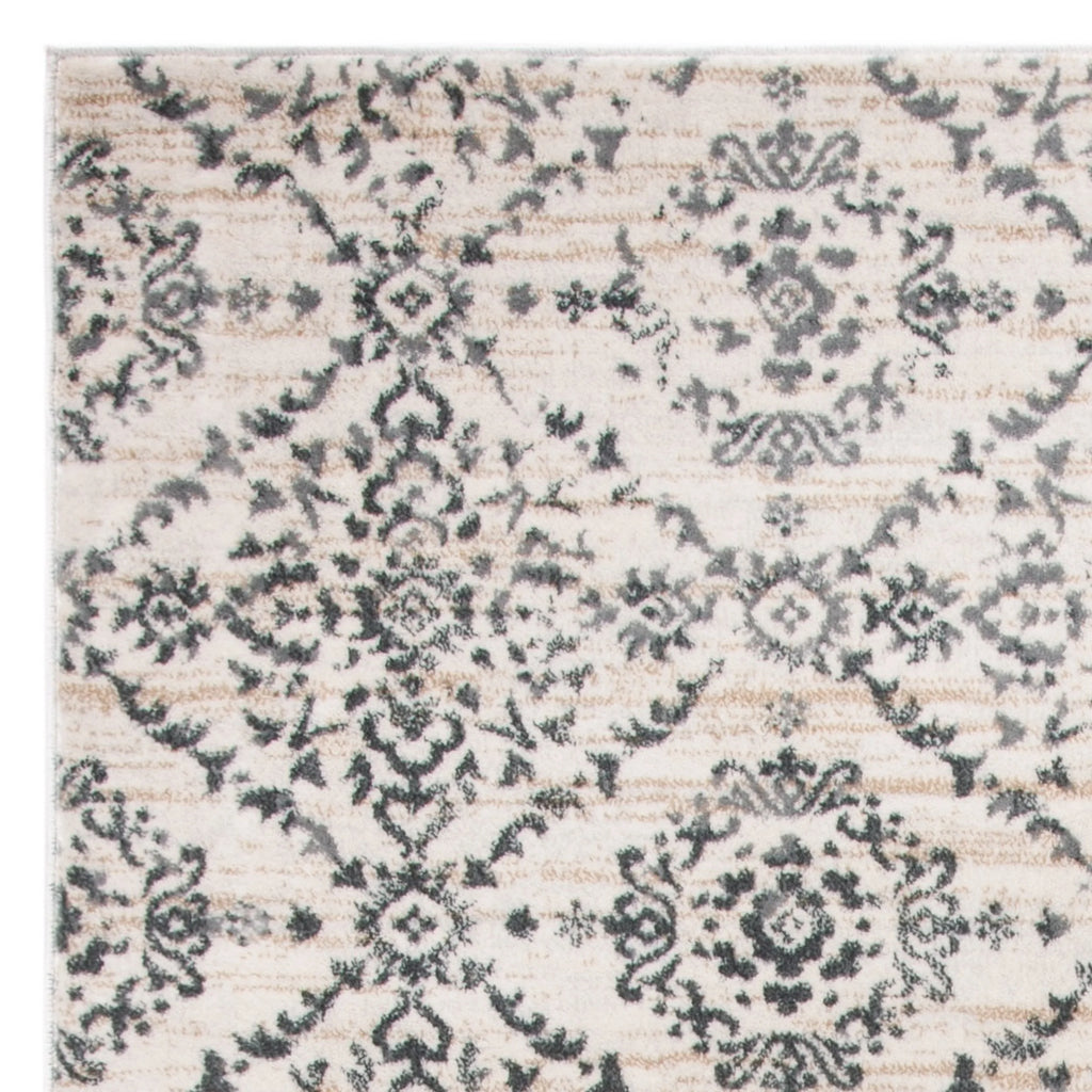Geometric Floral Area Rug, Cream/Grey, 5'3" x 7'7" B7125