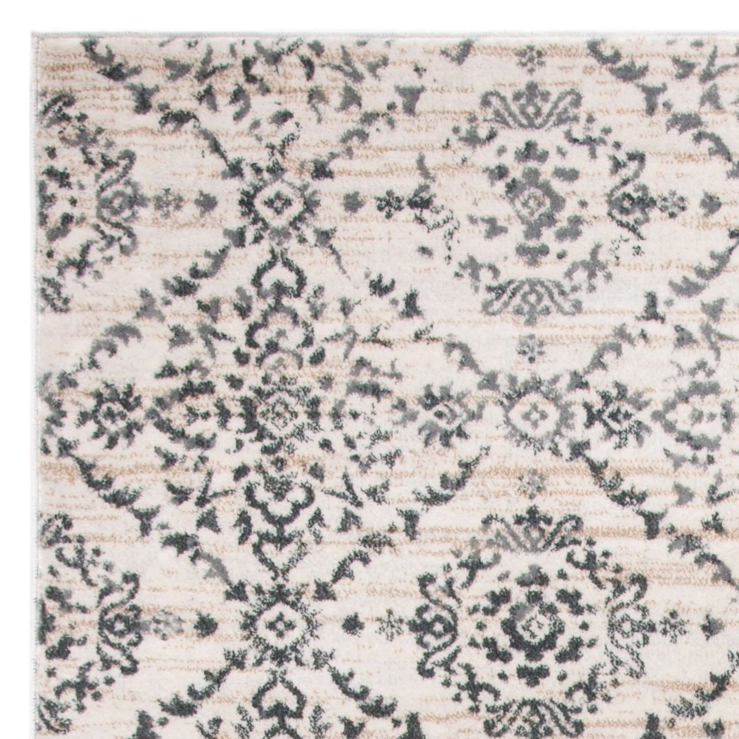 Geometric Floral Area Rug, Cream/Grey, 5'3" x 7'7" B7125