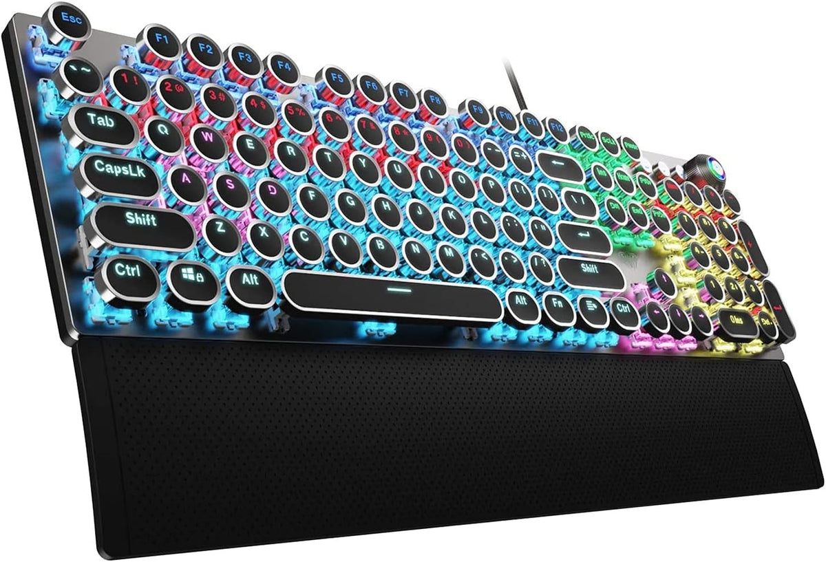 Retro Mechanical Gaming Keyboard, 104 Keys, RGB Rainbow Backlit, USB Wired, Blue Switch B634