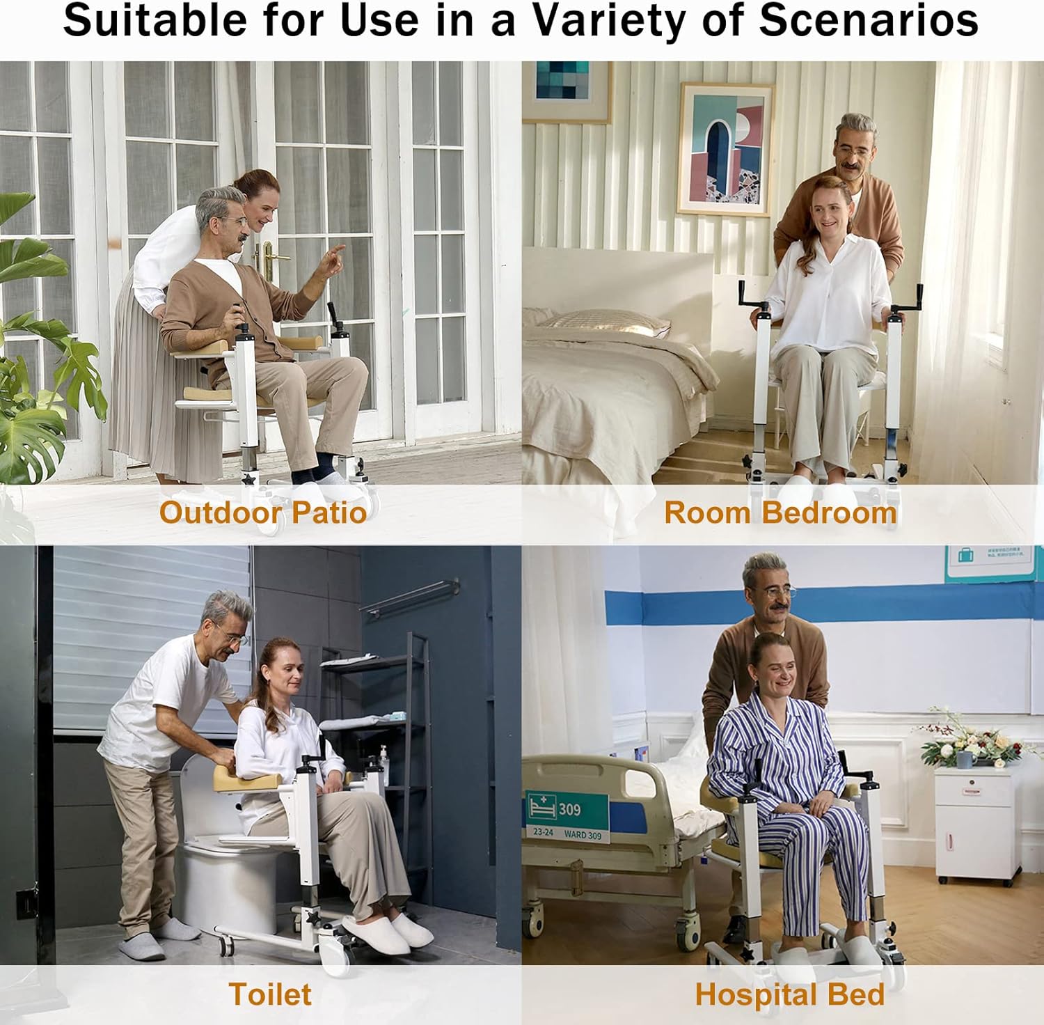 Patient Lift Wheelchair with 180 Split Seat, Bedside Commode D929637