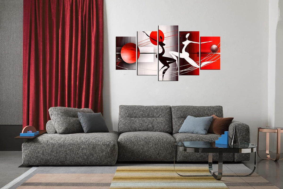 Red and Black Framed Canvas Art 5 Panels W60”x H30” O44444