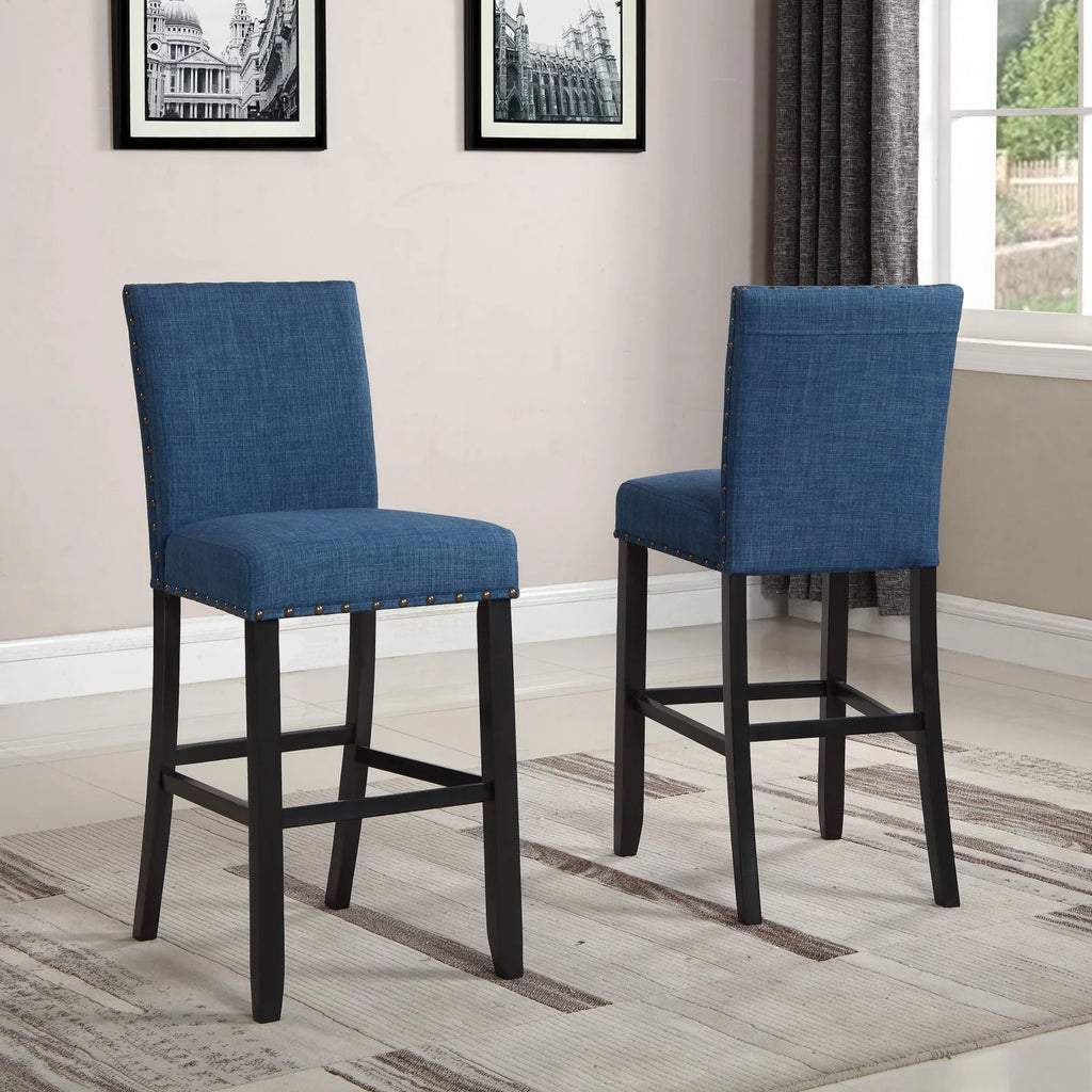Gray Fabric Bar Stool with Nailhead Trim (Set of 2) D464