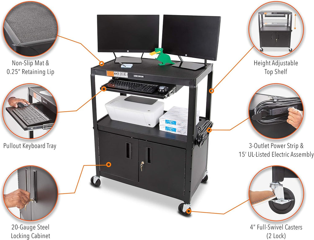Extra Wide AV Cart with Locking Cabinet and Pullout Keyboard Tray N95547