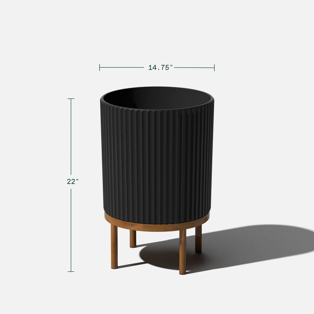 2-Pack Black/Brown Plastic-Stone Planter with Stand P302388