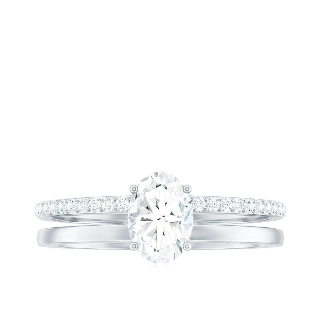 Oval Cut Moissanite Solitaire Double Band Ring, 925 Sterling Silver U65153