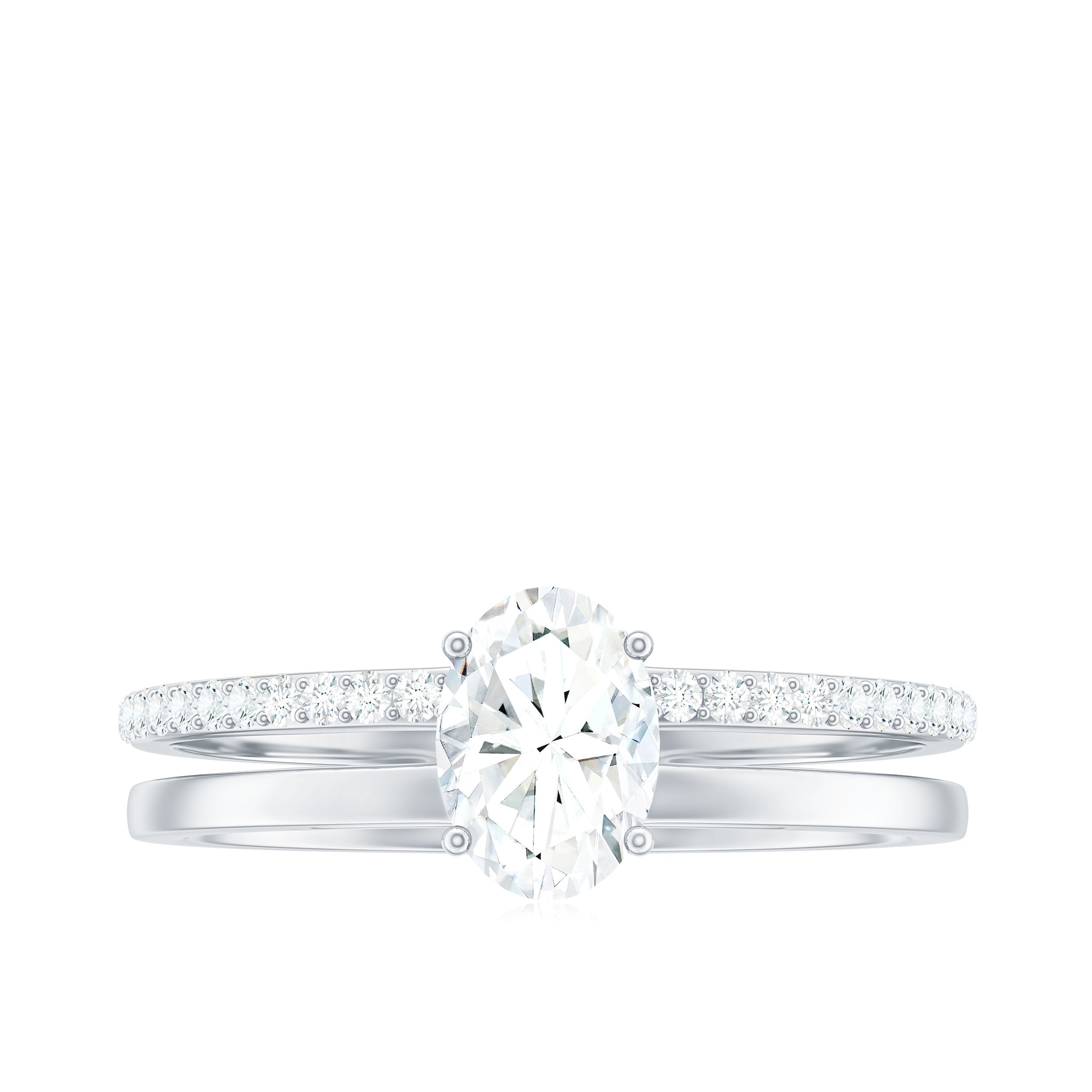 Oval Cut Moissanite Solitaire Double Band Ring, 925 Sterling Silver U65153