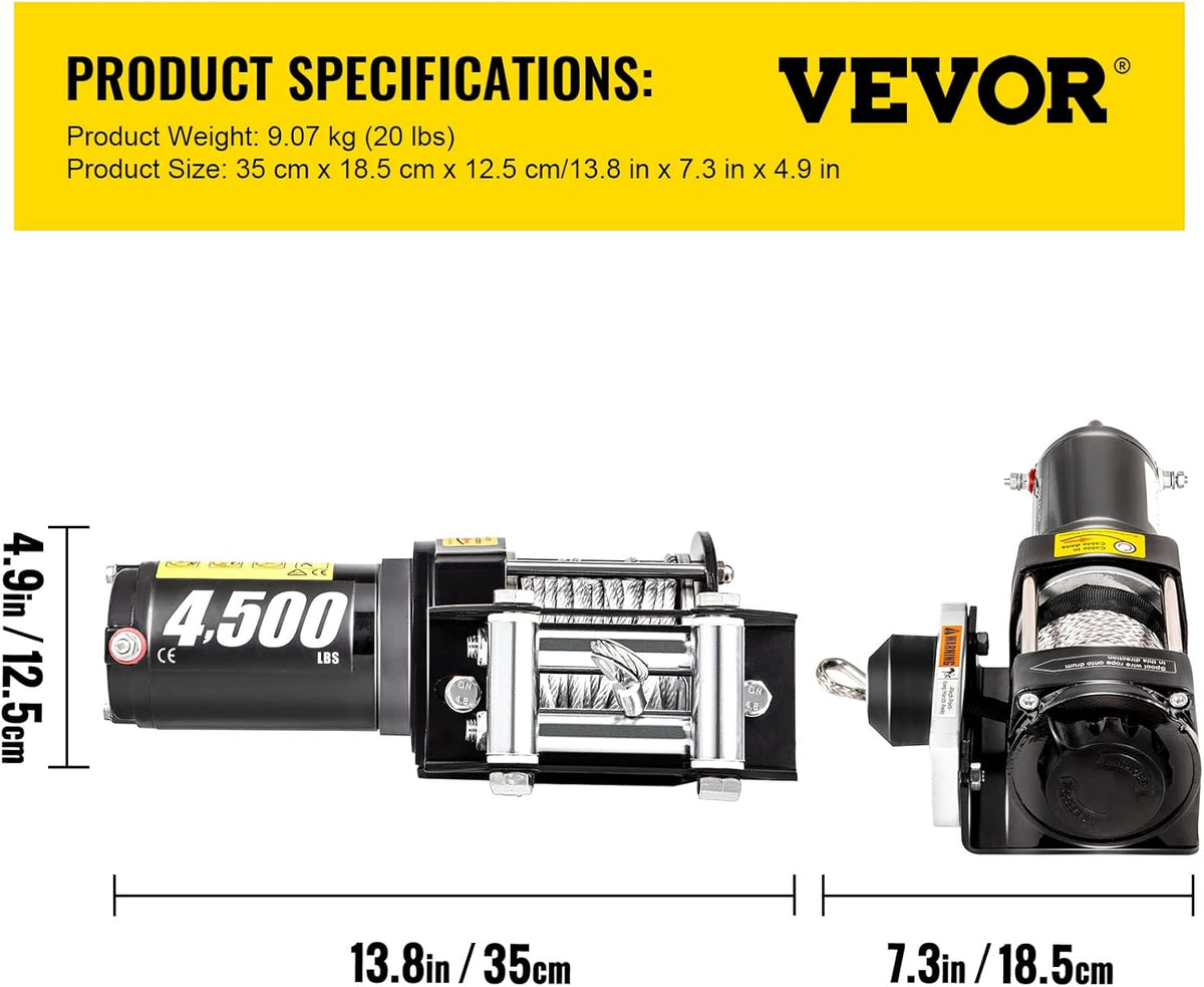 4500lb 12V Electric Winch with Wireless Remote Control Z75541
