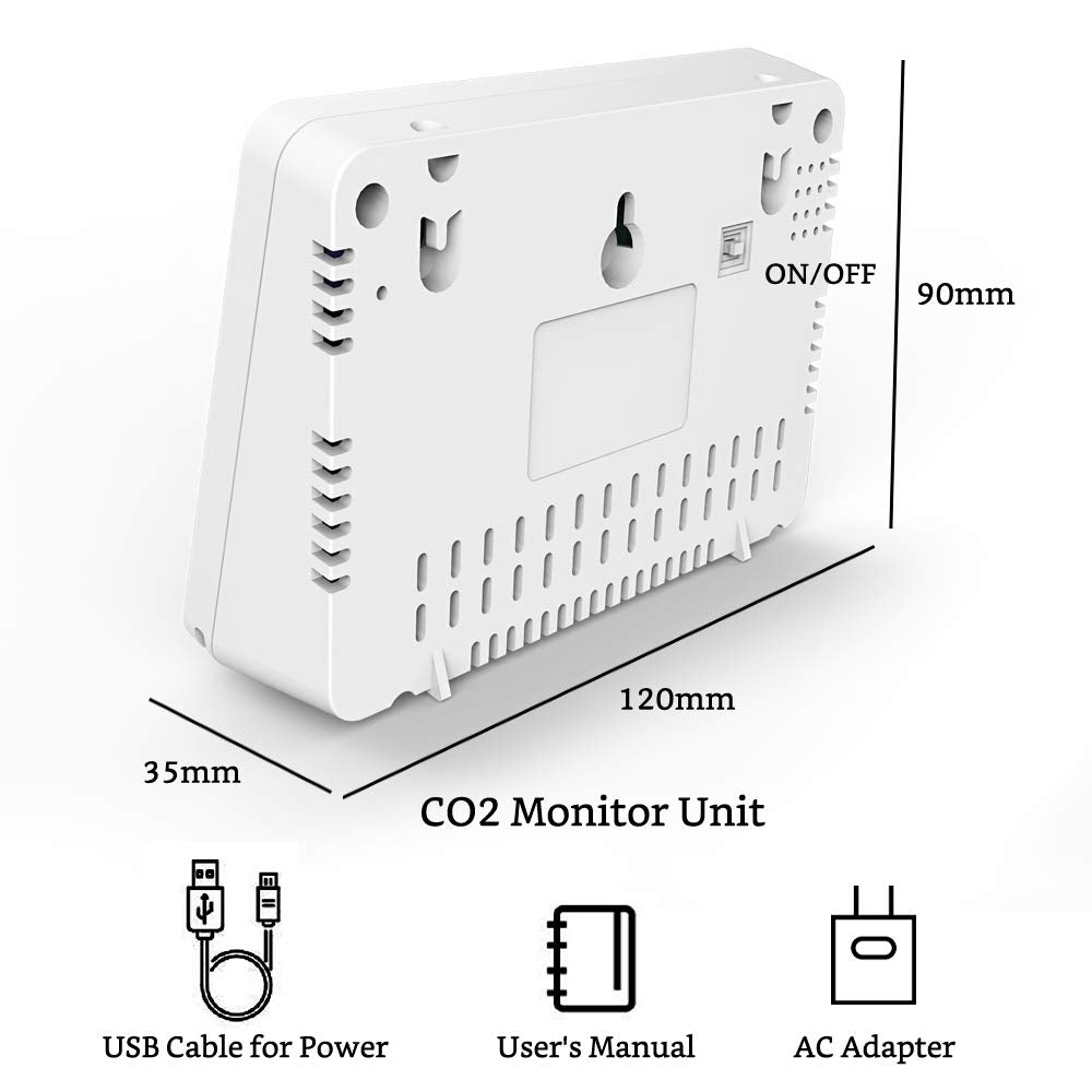 Indoor CO2 Meter, Temperature and Relative Humidity Air Quality Monitor, 0~5000ppm Range R836218