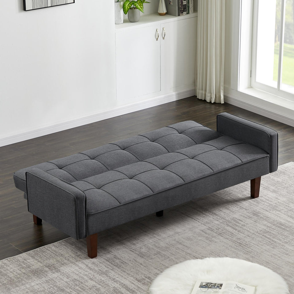 Grey Linen Convertible Sleeper Sofa with Removable Armrests G92465