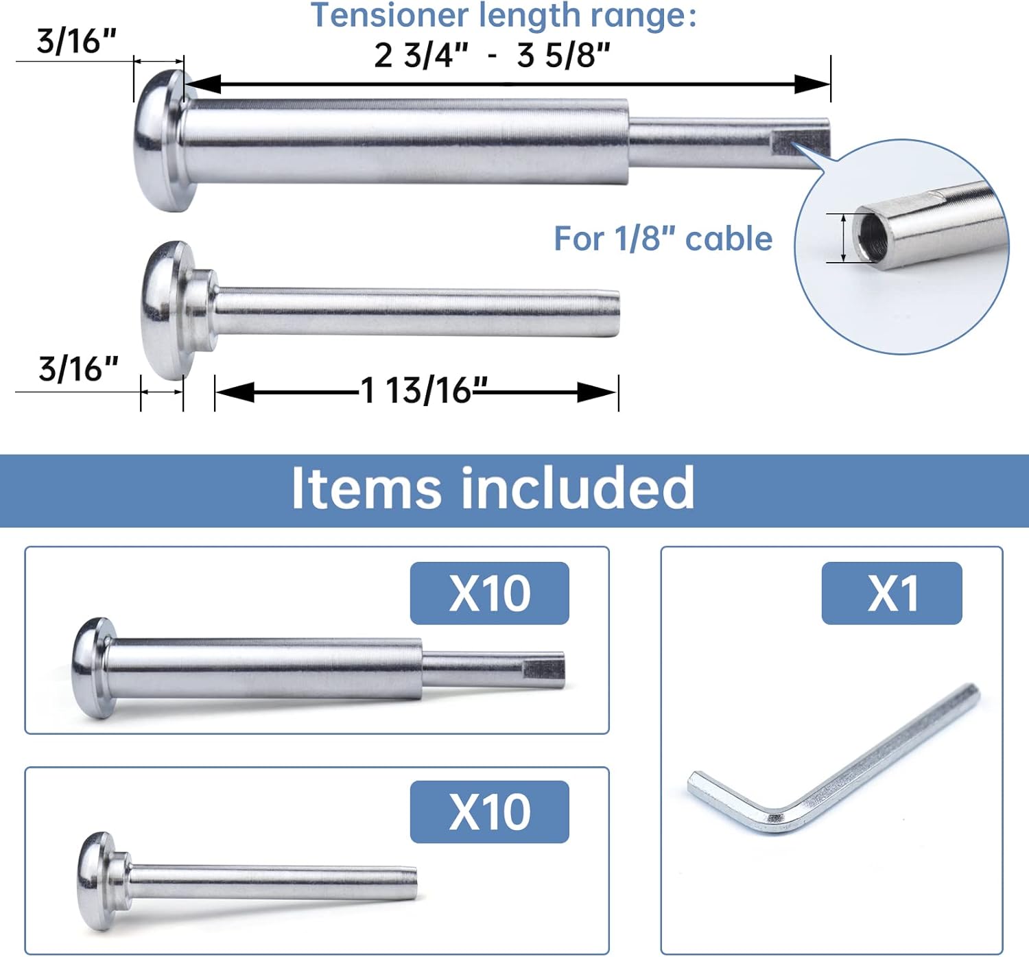 10Pair Cable Railing Kit Invisible 1/8 Swage Tensioner T316 Stainless Steel S662