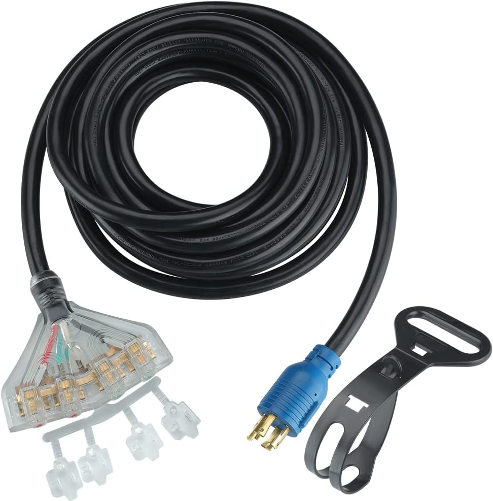 25 Feet 30 Amp 10 Gauge 4 Prong Generator Extension Cord 125/250V 7500W Pack of 2 L296279