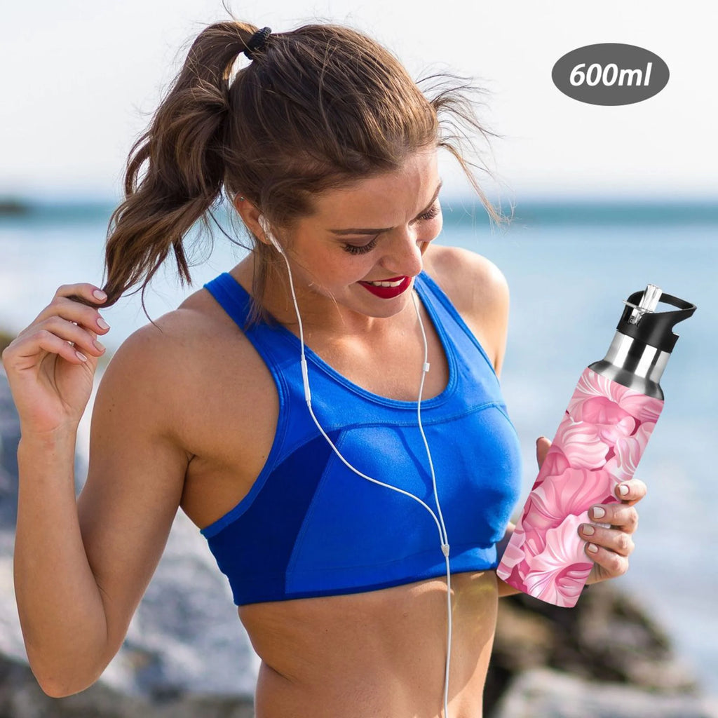 Pink Insulated Stainless Steel Water Bottle with Straw Lid 20 oz N63168