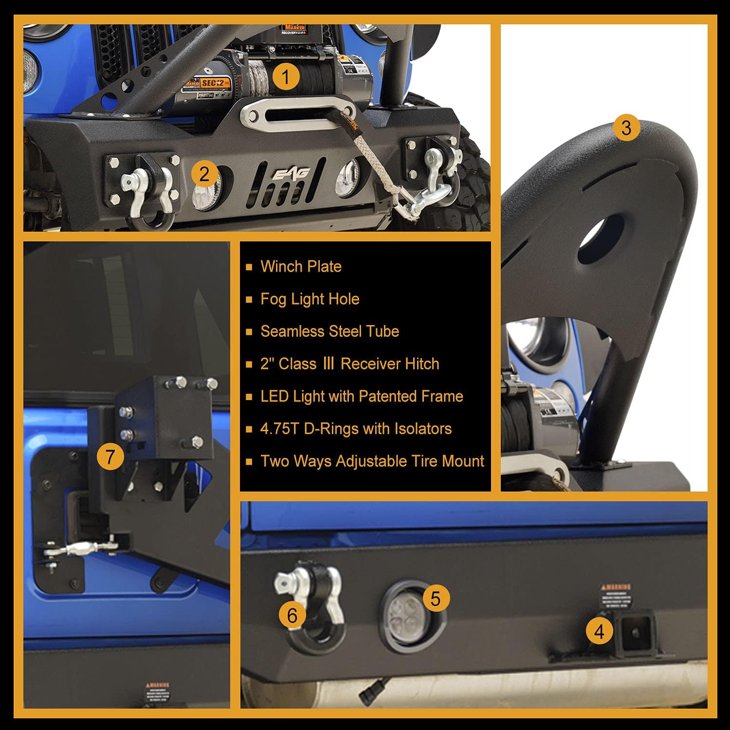 Front Bumper and Rear Bumper with Tire Carrier Combo for Wrangler JK A112957