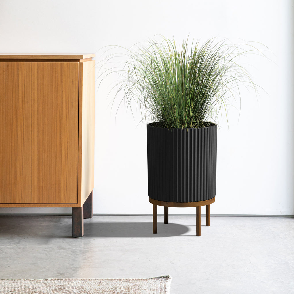 2-Pack Black/Brown Plastic-Stone Planter with Stand P302388