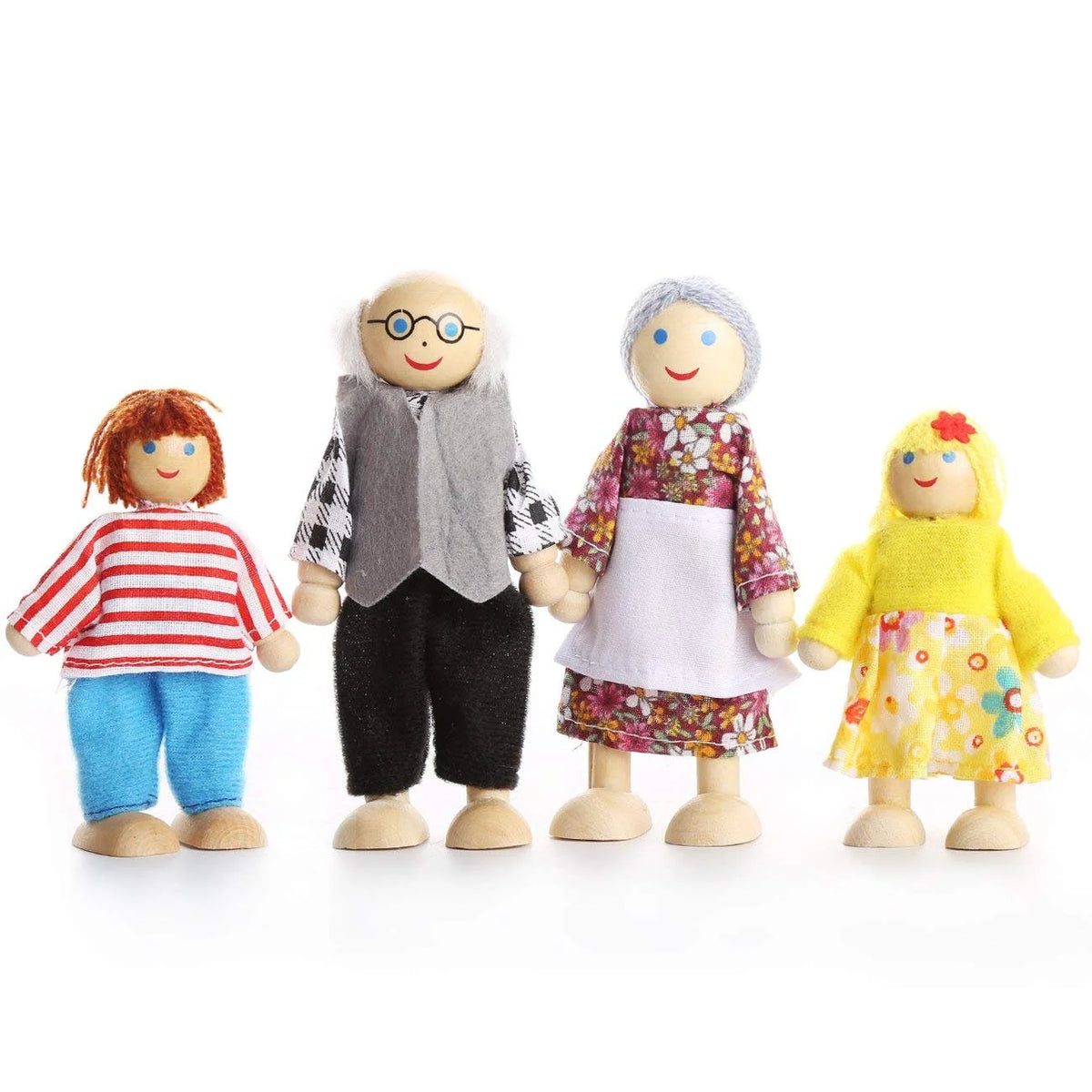 Wooden Dolls Playset Set of 7 People with Dog Y976