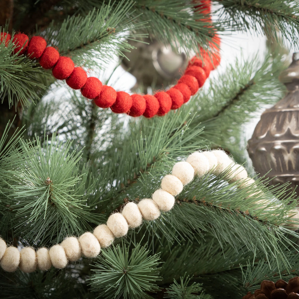 Natural Wool Ball Garland 70"H G89840