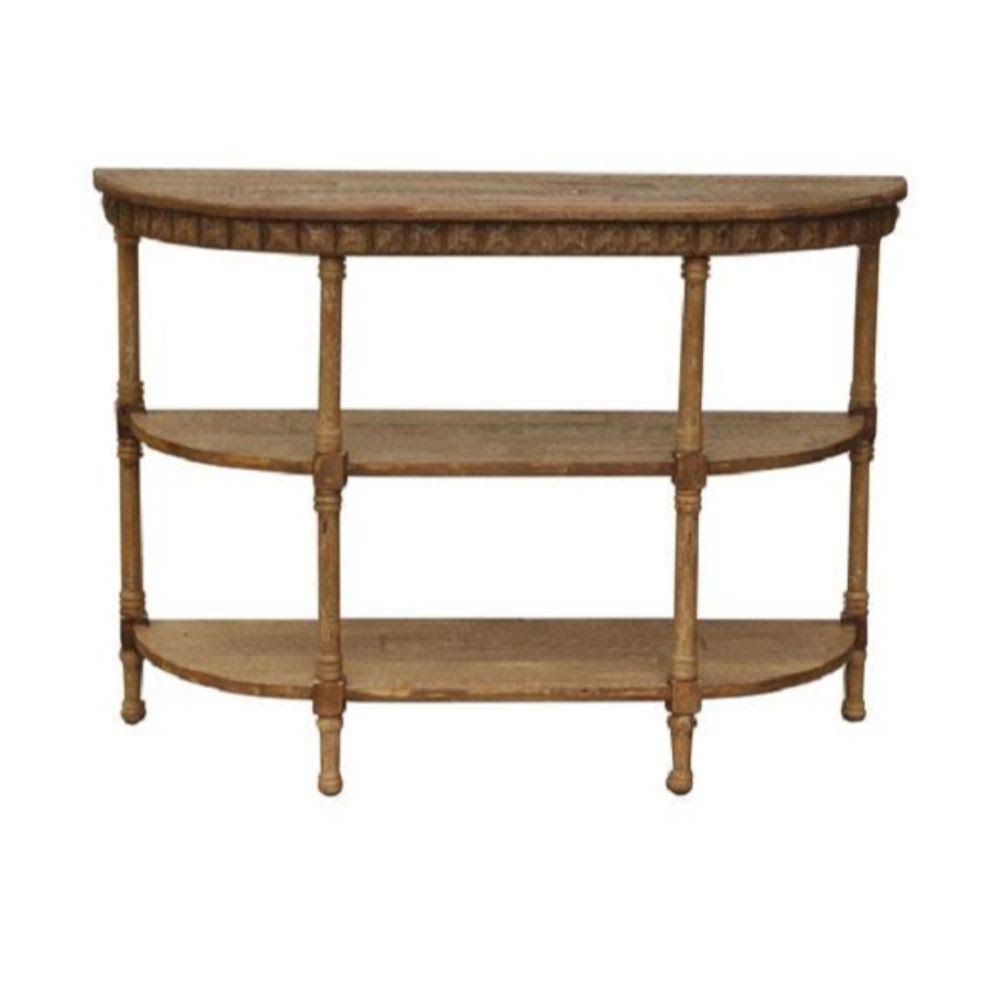 Brown Half-Moon Wooden Two Shelves Console Table S158