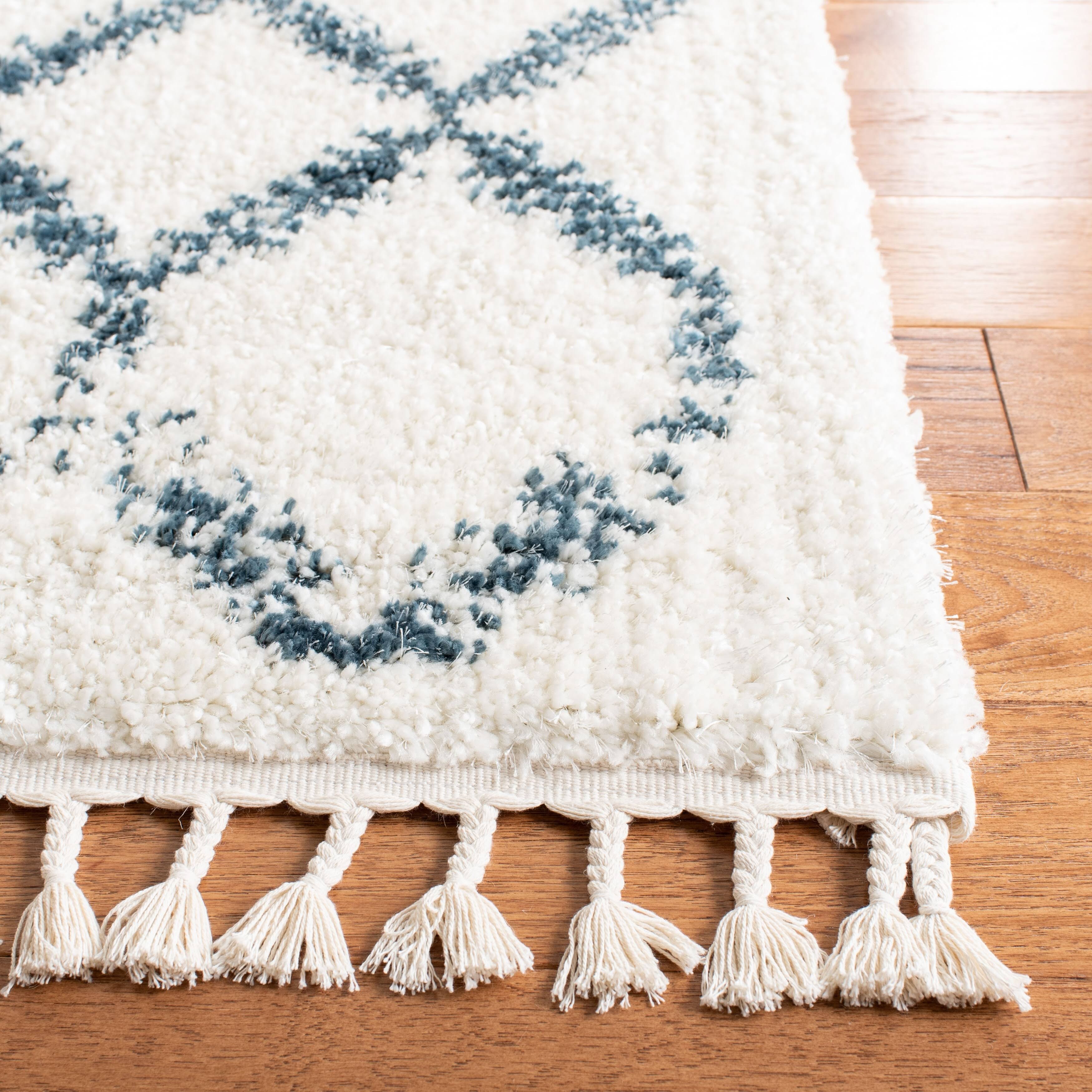 Cream / Blue Shag Rug J402