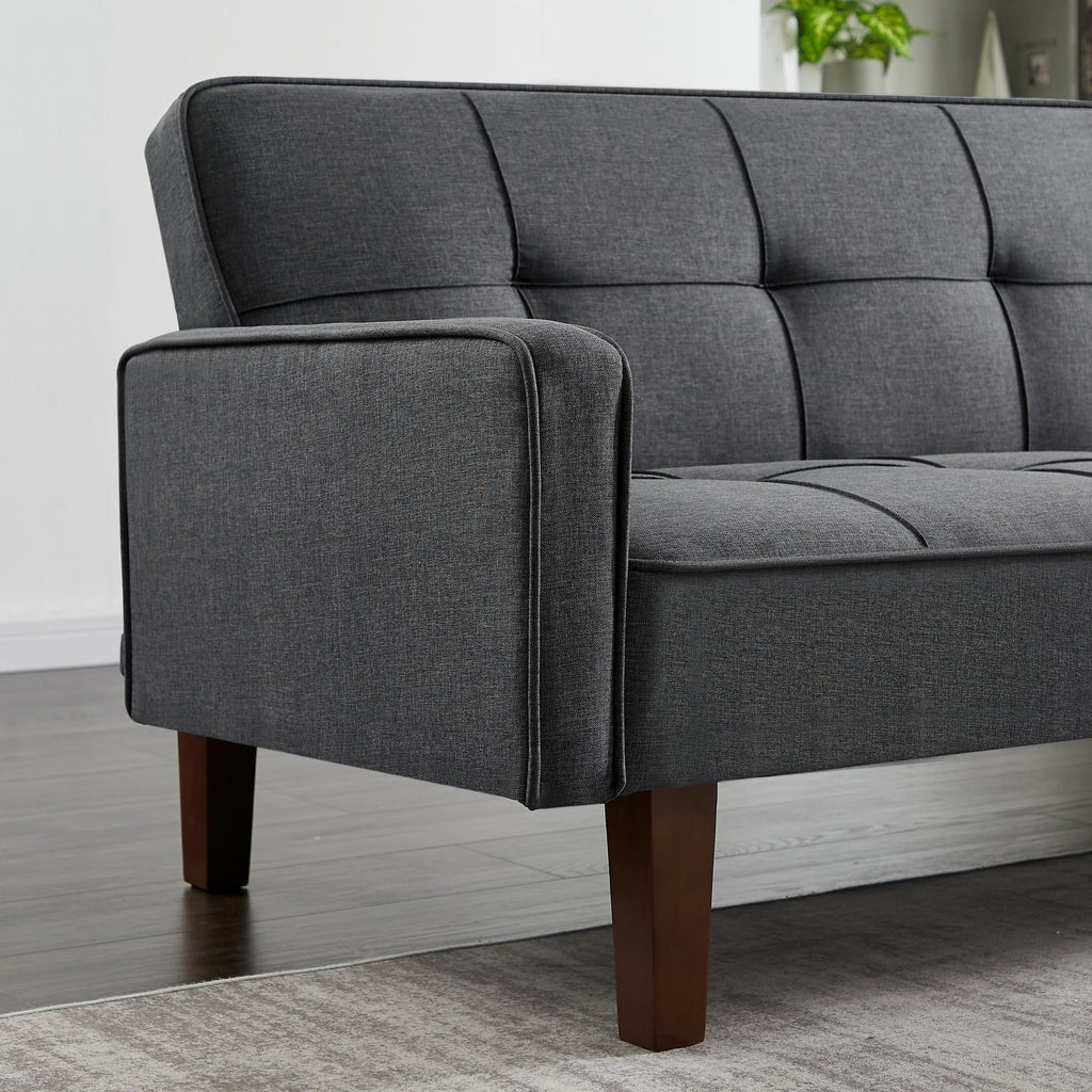 Grey Linen Convertible Sleeper Sofa with Removable Armrests G92465