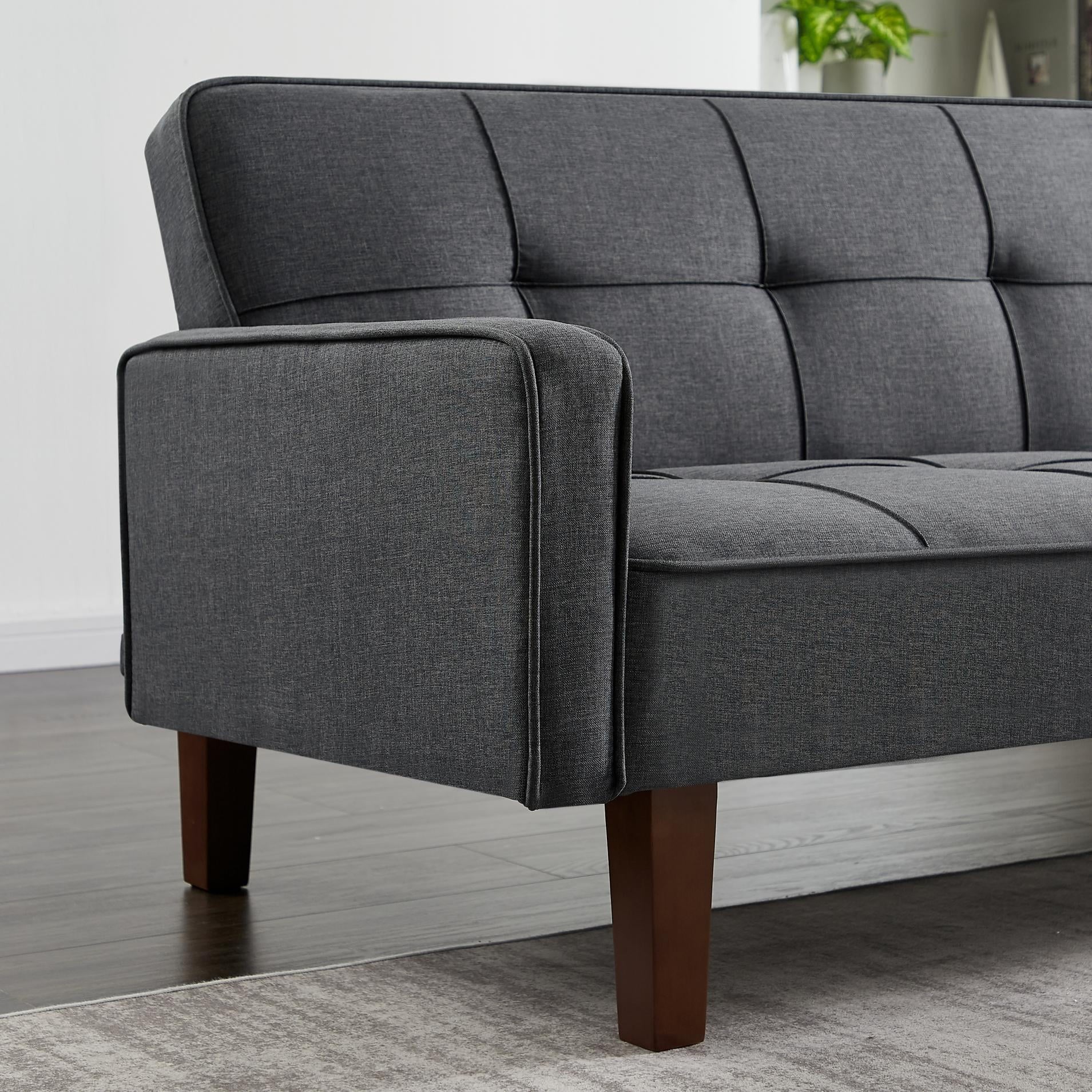 Grey Linen Convertible Sleeper Sofa with Removable Armrests G92465
