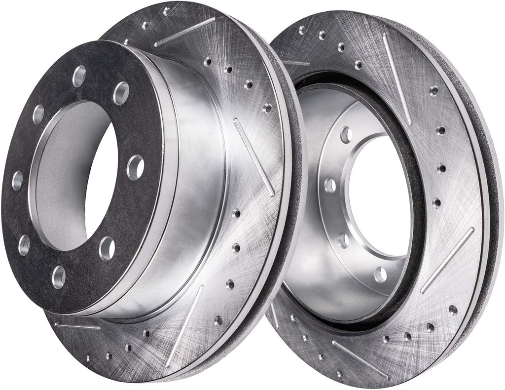 Front Drilled & Slotted Brake Rotors and Brake Pads Kit 6pc Set S158