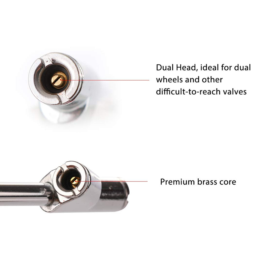 Tire Pressure Gauge 10-150PSI 100-1000KPa Dual Head Chucks Silver (10 Packs) N440