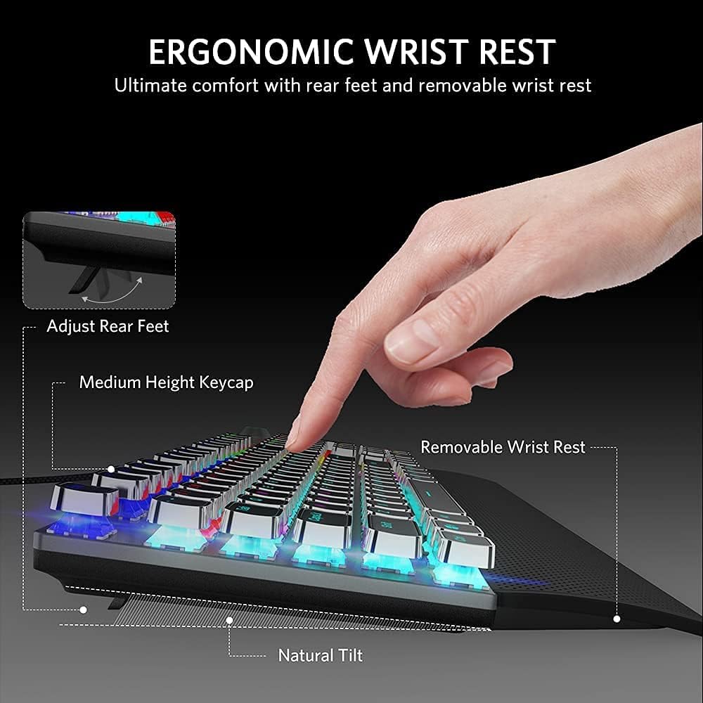 Retro Mechanical Gaming Keyboard, 104 Keys, RGB Rainbow Backlit, USB Wired, Blue Switch B634