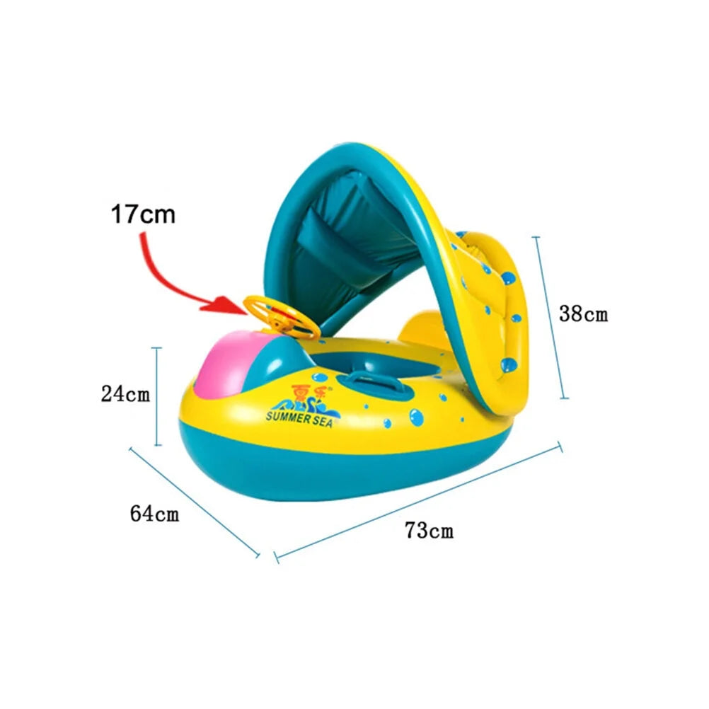 Inflatable Swimming Ring Pool Float with Canopy Sunshade Roof B524695