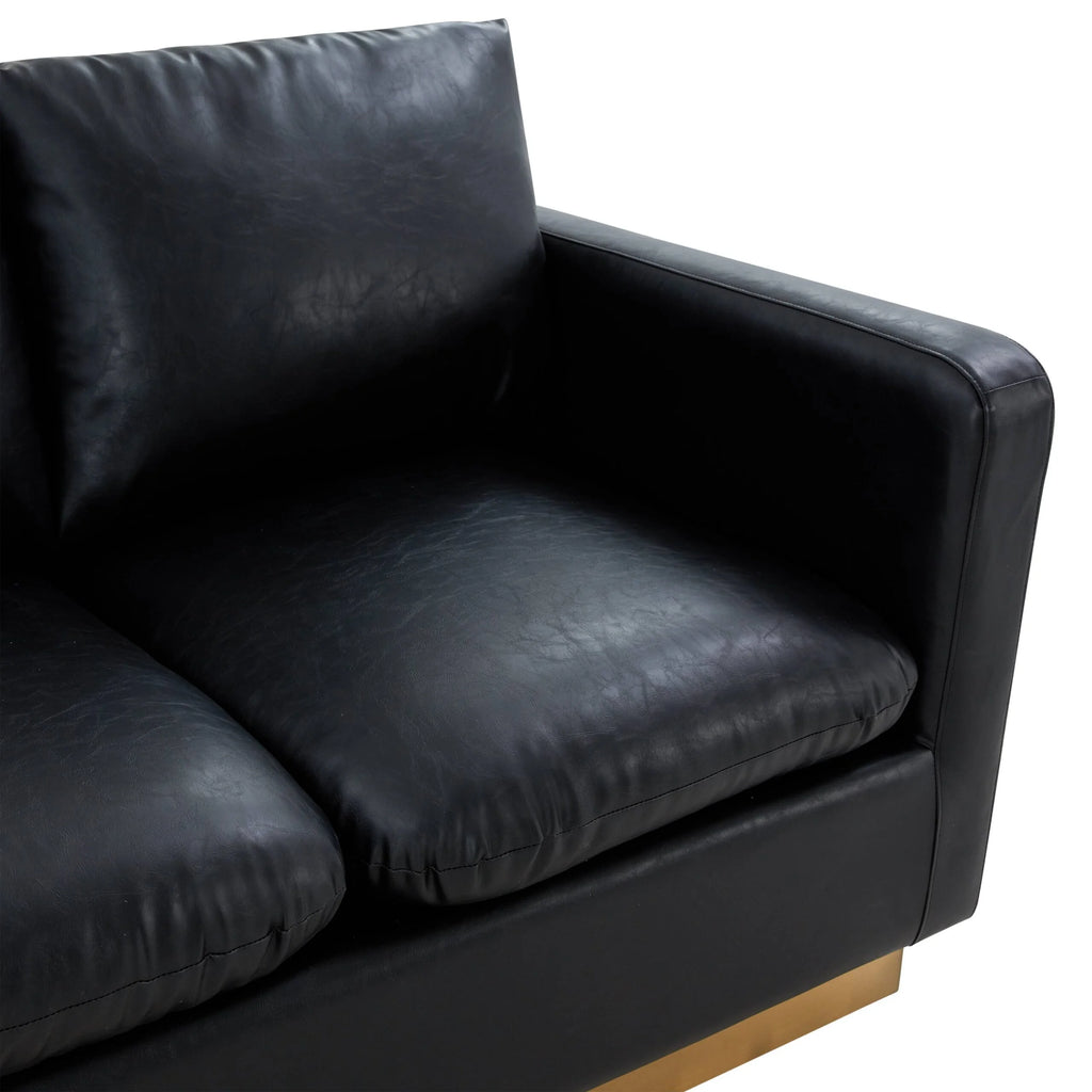 Beige Leather Loveseat with Gold Frame Y44108