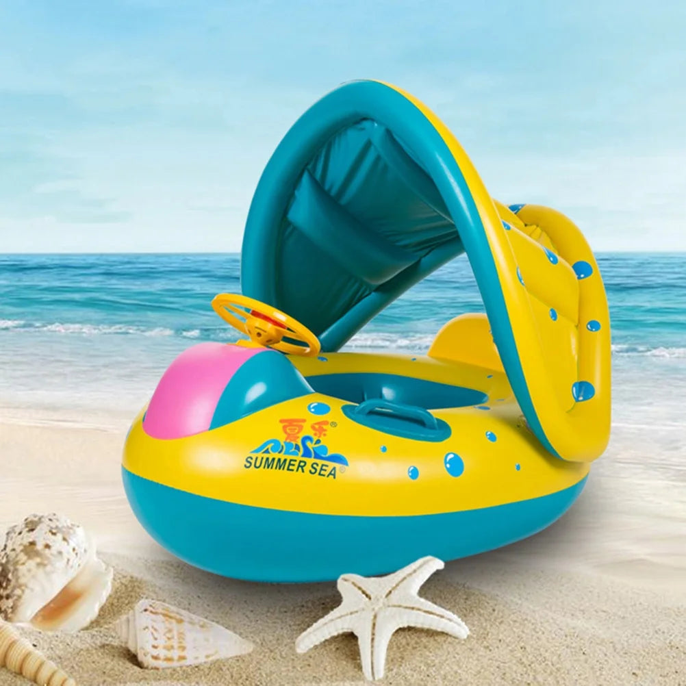 Inflatable Swimming Ring Pool Float with Canopy Sunshade Roof B524695