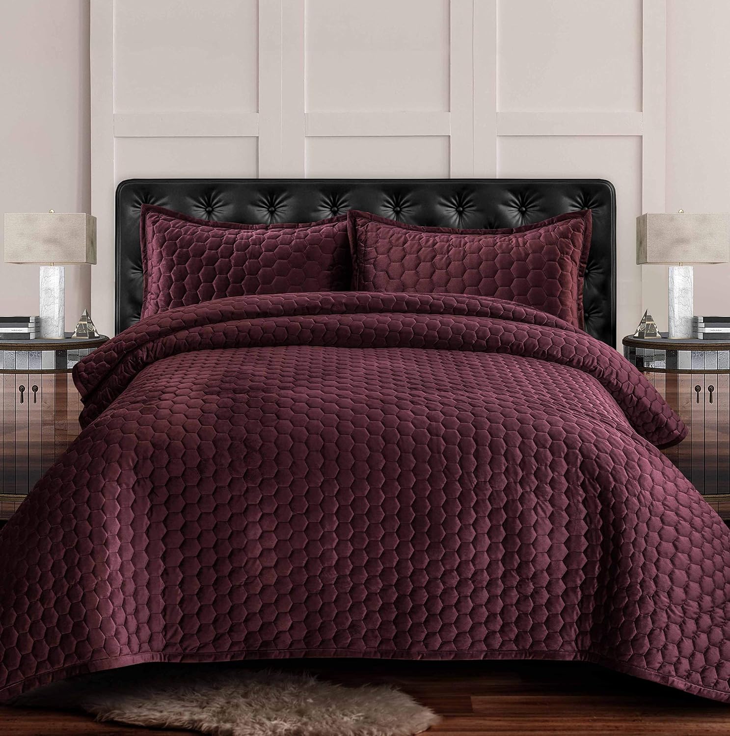 Velvet Oversized Quilt Set, Queen, Camel S93360