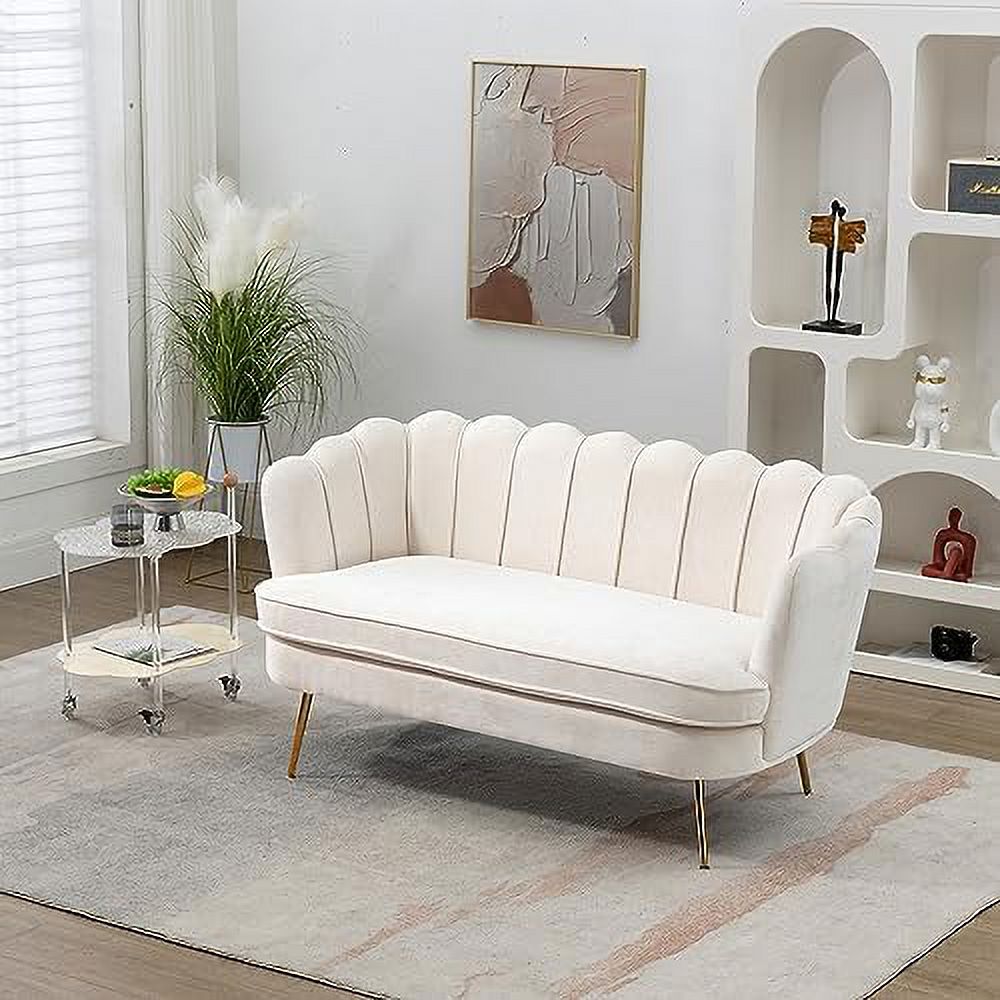 Ivory Boucle 2-Seater Loveseat Sofa with Gold Metal Legs M786