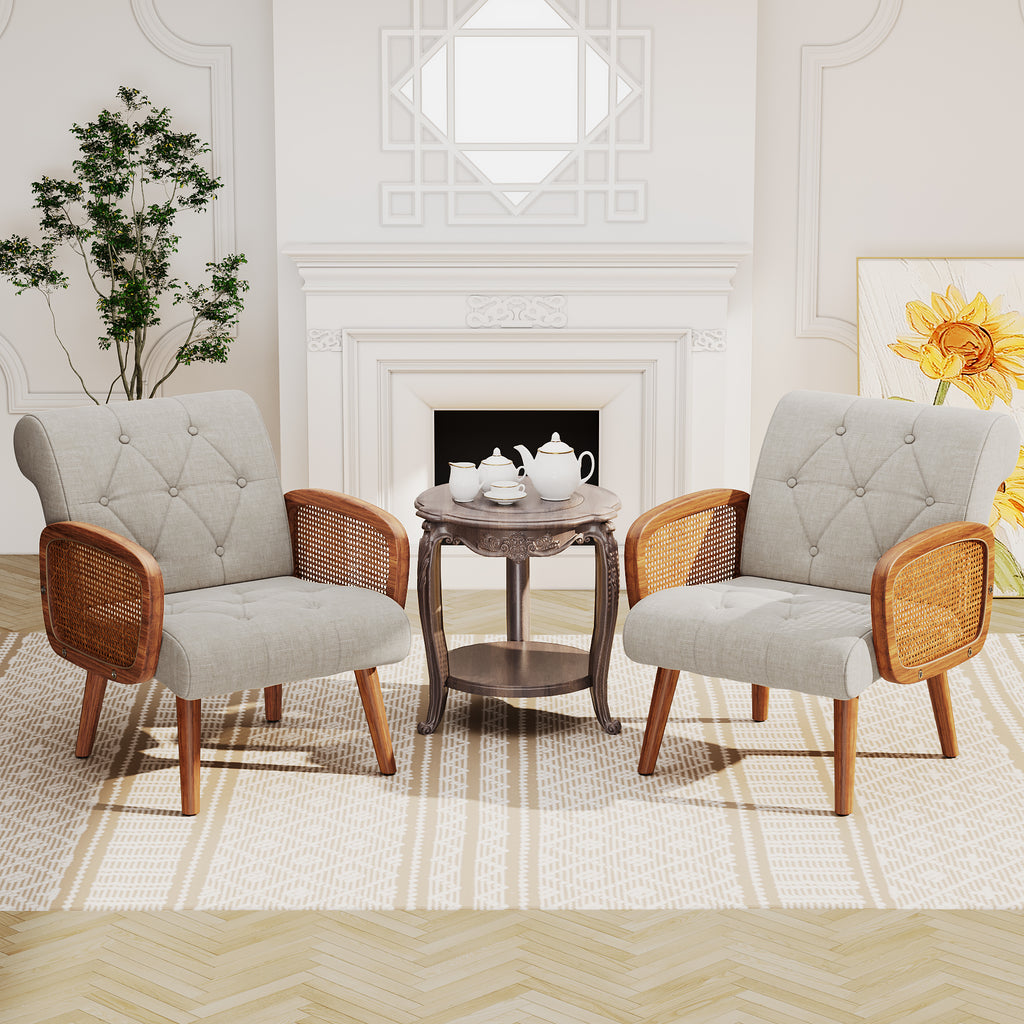Rattan Accent Chair with Wooden Frame U85118