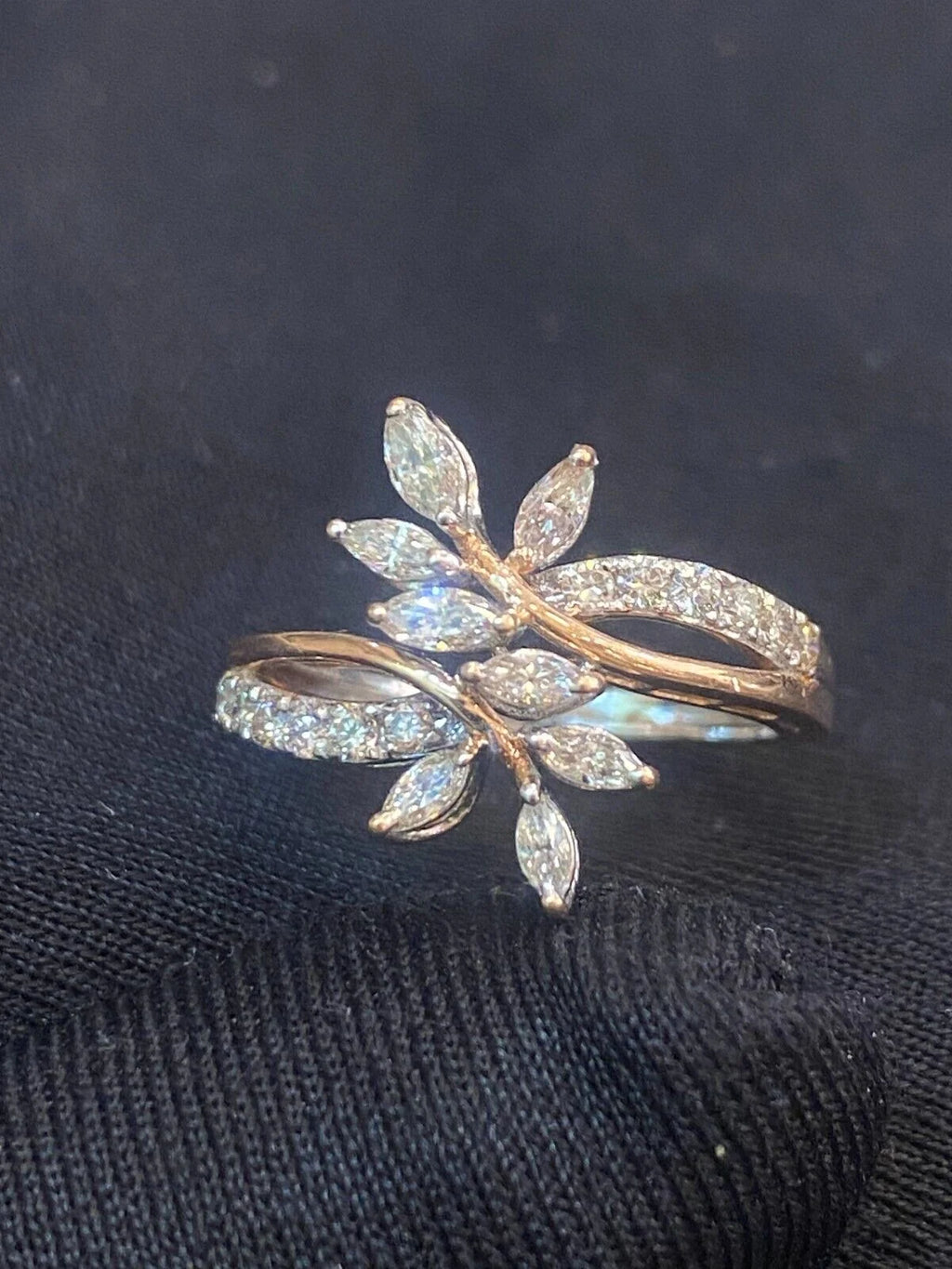 14K Two-Tone Gold Diamond Flower Petals Wedding Ring J725735