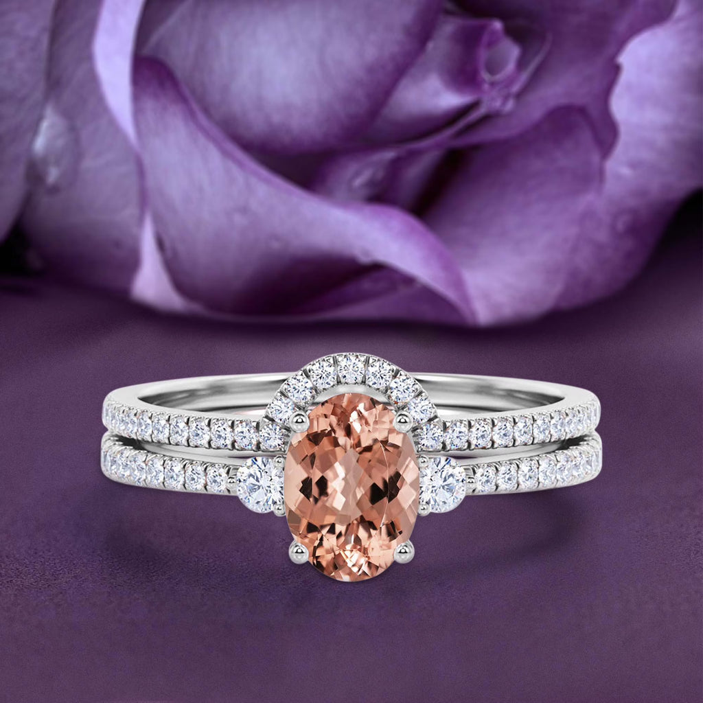 10k Solid White Gold Morganite And Diamond Engagement Ring N219