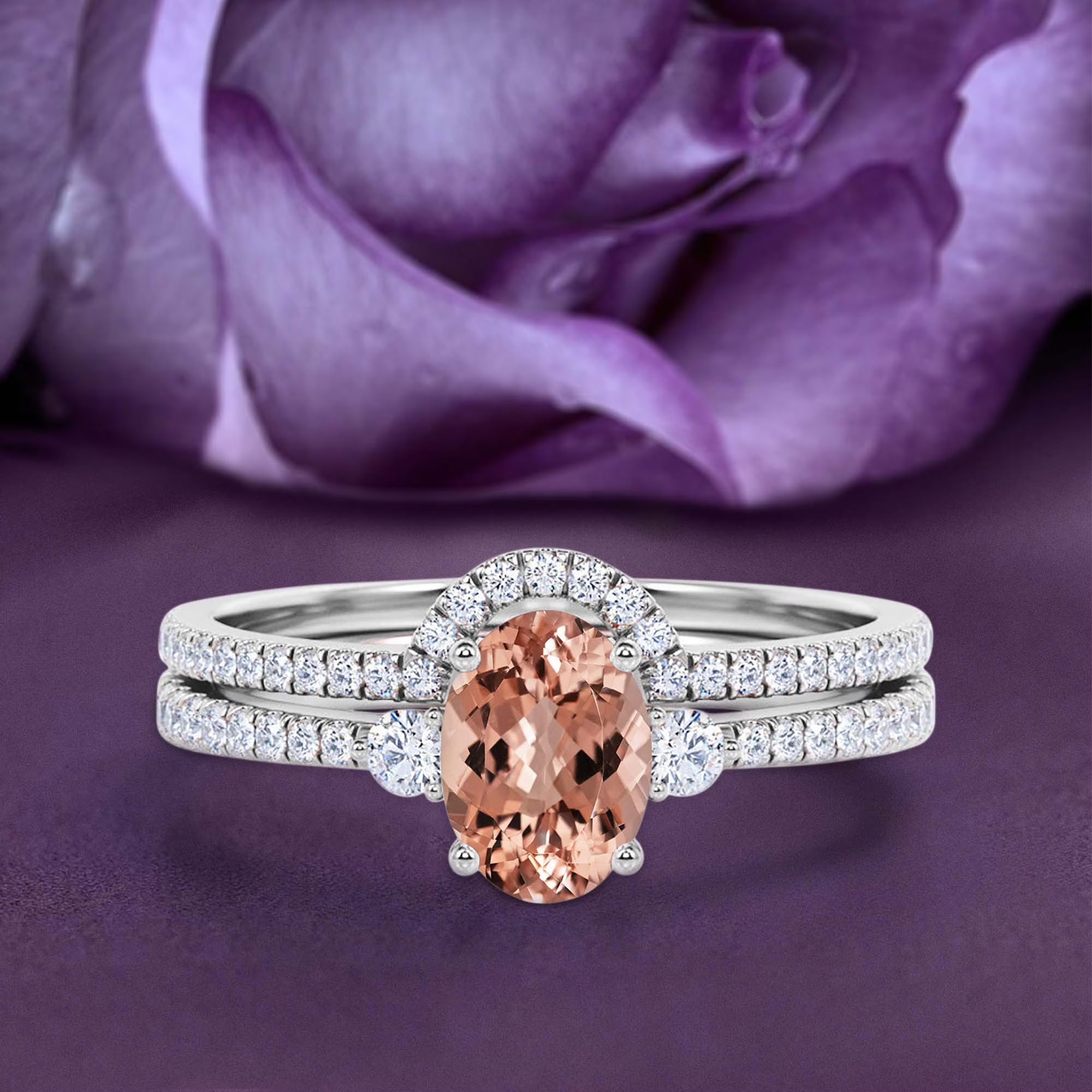 10k Solid White Gold Morganite And Diamond Engagement Ring N219