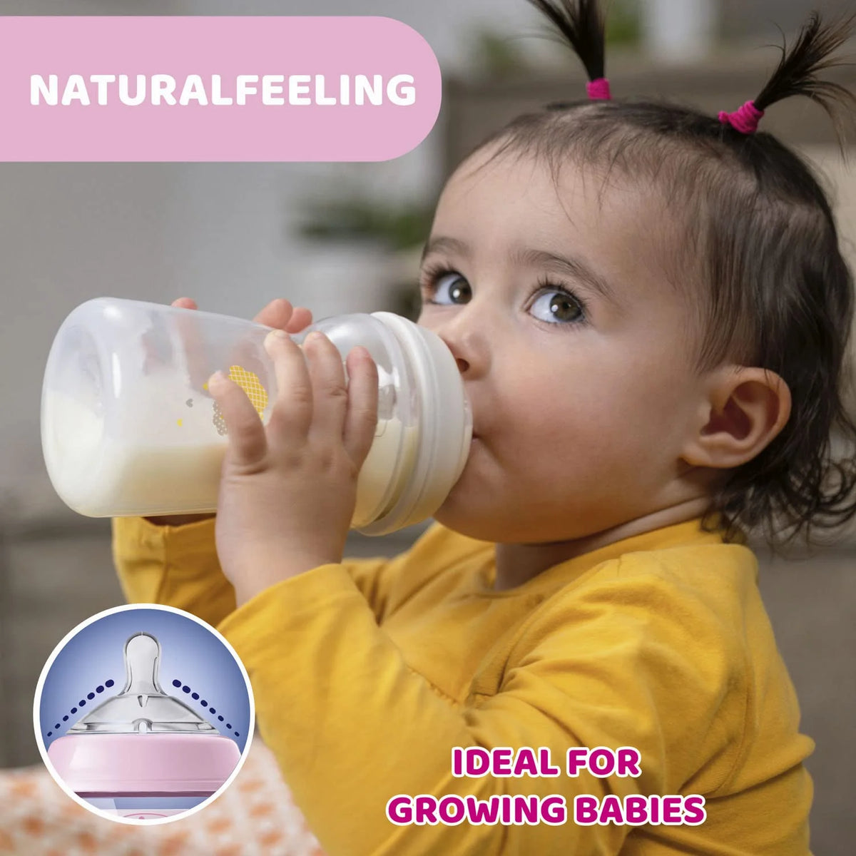 Baby Milk Feeding Bottle with Wide Neck, 330ml (Pink) N7547